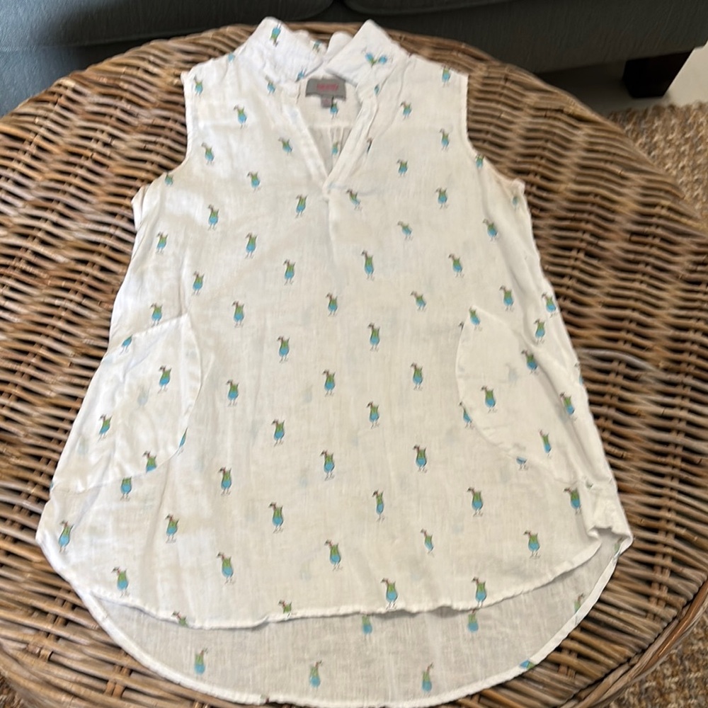 For Cynthia White tropical drink linen Print Swim Coverup size L